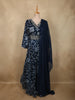 Deep Navy Blue Abstract Printed Design Georgette Anarkali Gown with Dupatta