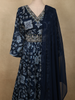 Deep Navy Blue Abstract Printed Design Georgette Anarkali Gown with Dupatta