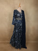 Deep Navy Blue Abstract Printed Design Georgette Anarkali Gown with Dupatta