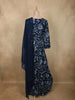 Deep Navy Blue Abstract Printed Design Georgette Anarkali Gown with Dupatta