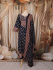 Deep Navy Blue Ajrakh Printed Design Cotton Anarkali Salwar Suit with Matching Dupatta