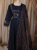 Deep Navy Blue Ajrakh Printed Design Cotton Anarkali Salwar Suit with Matching Dupatta