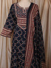 Deep Navy Blue Ajrakh Printed Design Cotton Anarkali Salwar Suit with Matching Dupatta