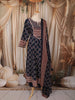 Deep Navy Blue Ajrakh Printed Design Cotton Anarkali Salwar Suit with Matching Dupatta
