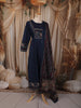 Deep Navy Blue Ajrakh Printed Design Cotton Anarkali Salwar Suit with Matching Dupatta