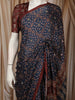 Deep Navy Blue Ajrakh Printed Design Crepe Saree