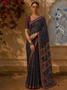 Deep Navy Blue Ajrakh Printed Design Crepe Saree