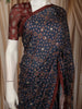 Deep Navy Blue Ajrakh Printed Design Crepe Saree