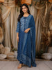 Deep Navy Blue Bandhani Inspired Printed Design Crepe Straight Cut Salwar Suit with Dupatta