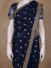 Deep Navy Blue Butta Design Organza Saree