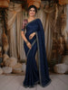 Deep Navy Blue Butta Woven Design Pure Organza Party Wear Saree with Scalloped Border