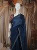 Deep Navy Blue Butta Woven Design Pure Organza Party Wear Saree with Scalloped Border