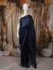 Deep Navy Blue Butta Zari Embroidered Design Pure Tussar Silk Fancy Saree with Scalloped Border
