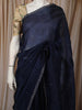 Deep Navy Blue Butta Zari Embroidered Design Pure Tussar Silk Fancy Saree with Scalloped Border