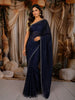 Deep Navy Blue Butta Zari Embroidered Design Pure Tussar Silk Fancy Saree with Scalloped Border