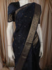Deep Navy Blue Butta Zari Woven Design Pure Kanchipuram Silk Saree with Matching Zari Border