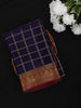 Deep Navy Blue Checked Woven Design Mysore Silk Designer Saree with Contrast Zari Border