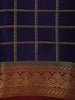 Deep Navy Blue Checked Woven Design Mysore Silk Designer Saree with Contrast Zari Border
