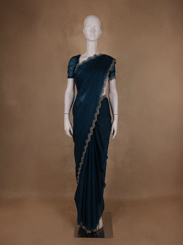Deep Navy Blue Dotted Sequin Work Organza Saree - Diadem