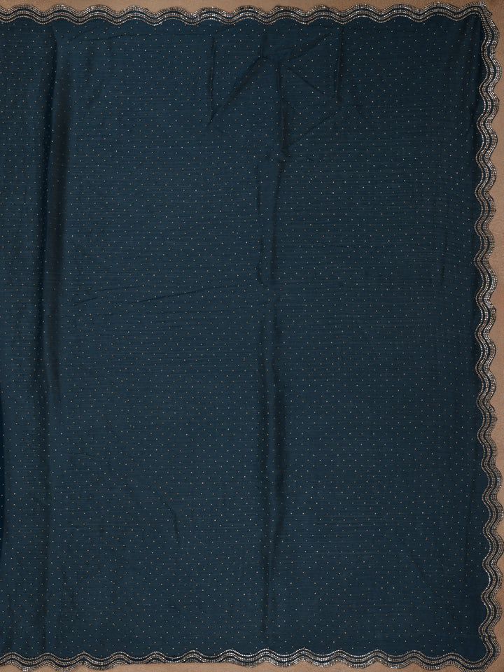 Deep Navy Blue Dotted Sequin Work Organza Saree - Diadem