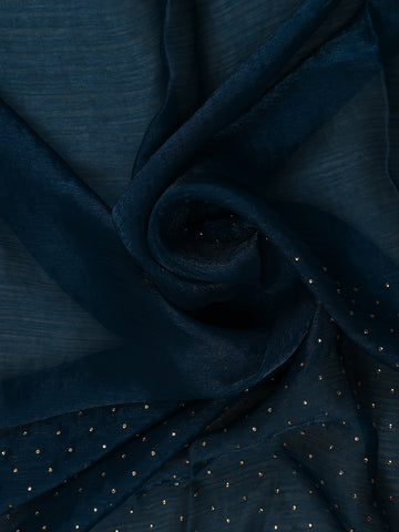 Deep Navy Blue Dotted Sequin Work Organza Saree - Diadem
