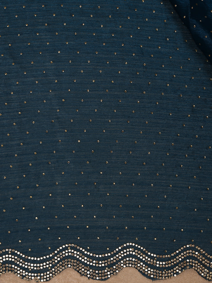 Deep Navy Blue Dotted Sequin Work Organza Saree - Diadem