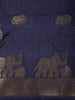 Deep Navy Blue Elephant Motif Zari Woven Design Mixed Cotton Saree