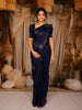 Deep Navy Blue Floral Butta Design Soft Silk Fancy Wear Saree with Self Border