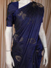 Deep Navy Blue Floral Butta Design Soft Silk Fancy Wear Saree with Self Border