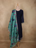 Deep Navy Blue Floral Embroidered Design Silk Anarkali Salwar Suit with Contrast Dupatta