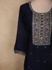 Deep Navy Blue Floral Embroidered Design Silk Anarkali Salwar Suit with Contrast Dupatta