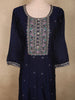 Deep Navy Blue Floral Embroidered Design Silk Anarkali Salwar Suit with Contrast Dupatta