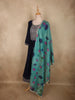 Deep Navy Blue Floral Embroidered Design Silk Anarkali Salwar Suit with Contrast Dupatta
