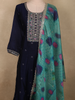 Deep Navy Blue Floral Embroidered Design Silk Anarkali Salwar Suit with Contrast Dupatta