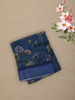 Deep Navy Blue Floral Printed Chiffon Saree with Self Woven Border