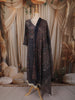 Deep Navy Blue Floral Printed Design Cotton Anarkali Salwar Suit with Dupatta