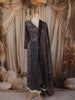 Deep Navy Blue Floral Printed Design Cotton Anarkali Salwar Suit with Dupatta