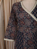 Deep Navy Blue Floral Printed Design Cotton Anarkali Salwar Suit with Dupatta