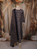 Deep Navy Blue Floral Printed Design Cotton Anarkali Salwar Suit with Dupatta