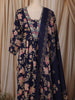 Deep Navy Blue Floral Printed Design Cotton Anarkali Salwar Suit with Matching Dupatta