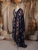 Deep Navy Blue Floral Printed Design Cotton Anarkali Salwar Suit with Matching Dupatta