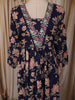 Deep Navy Blue Floral Printed Design Cotton Anarkali Salwar Suit with Matching Dupatta