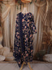 Deep Navy Blue Floral Printed Design Cotton Anarkali Salwar Suit with Matching Dupatta