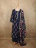 Deep Navy Blue Floral Printed Design Cotton Salwar Suit with Dupatta