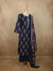 Deep Navy Blue Floral Printed Design Cotton Salwar Suit with Dupatta