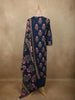 Deep Navy Blue Floral Printed Design Cotton Salwar Suit with Dupatta