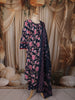 Deep Navy Blue Floral Printed Design Cotton Salwar Suit with Matching Dupatta
