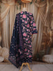 Deep Navy Blue Floral Printed Design Cotton Salwar Suit with Matching Dupatta