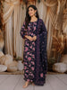 Deep Navy Blue Floral Printed Design Cotton Salwar Suit with Matching Dupatta