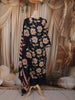 Deep Navy Blue Floral Printed Design Cotton Straight Cut Salwar Suit with Matching Dupatta